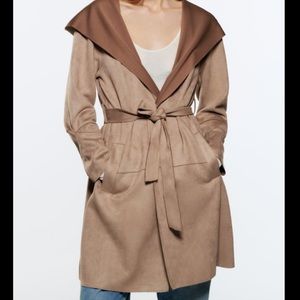 Zara Sued hooded Jacket | Size (S) | Color: Brown | New with tag.